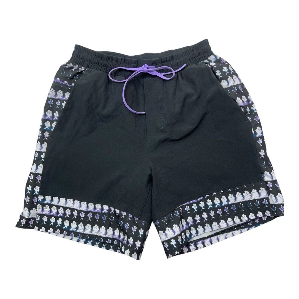 Lululemon Men's Pool Shorts SMALL 7" Unlined Zip pocket Drawstring Purple Flower